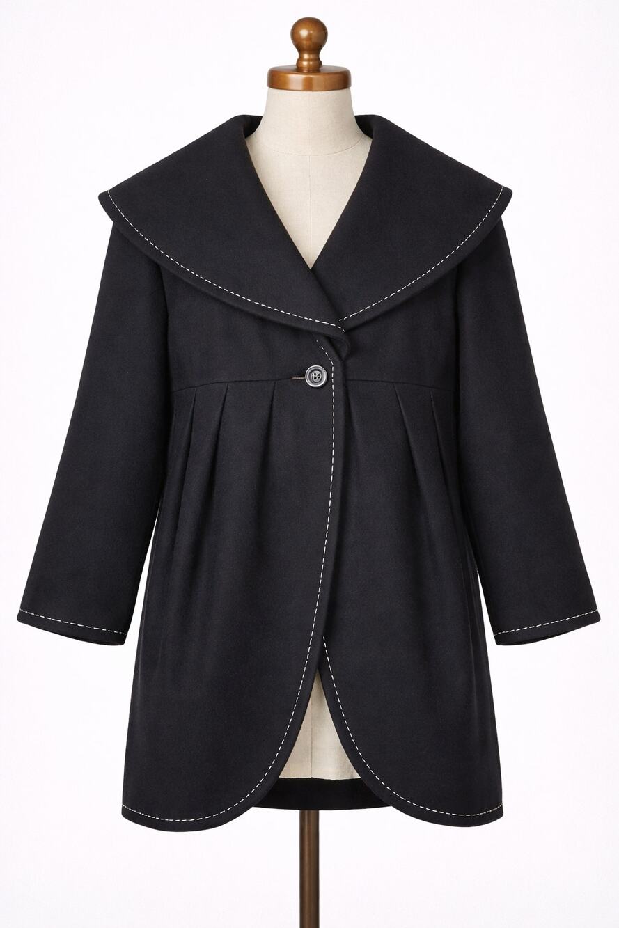 Alice + Olivia | Wool Pea Coat Tulip Shape Black Small